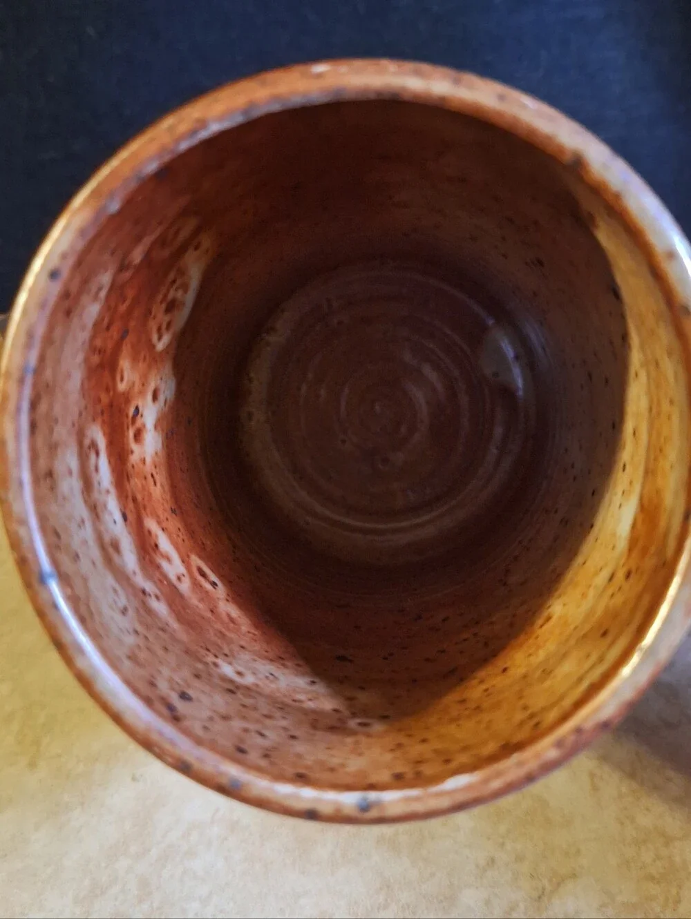 Signed Vintage Goofy Face Mug Handmade Pottery Stoneware Brown Glaze Ceramic